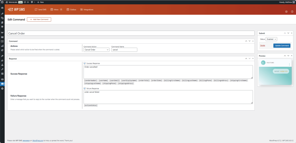Auto-reply message settings
