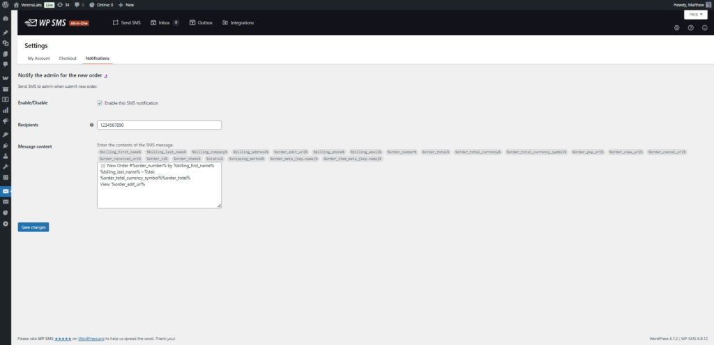 Order notification settings
